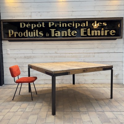 Large square metal and wood workshop table
