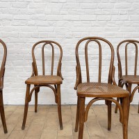 Ensemble de 4 chaises de bistrot en  bois et cannage