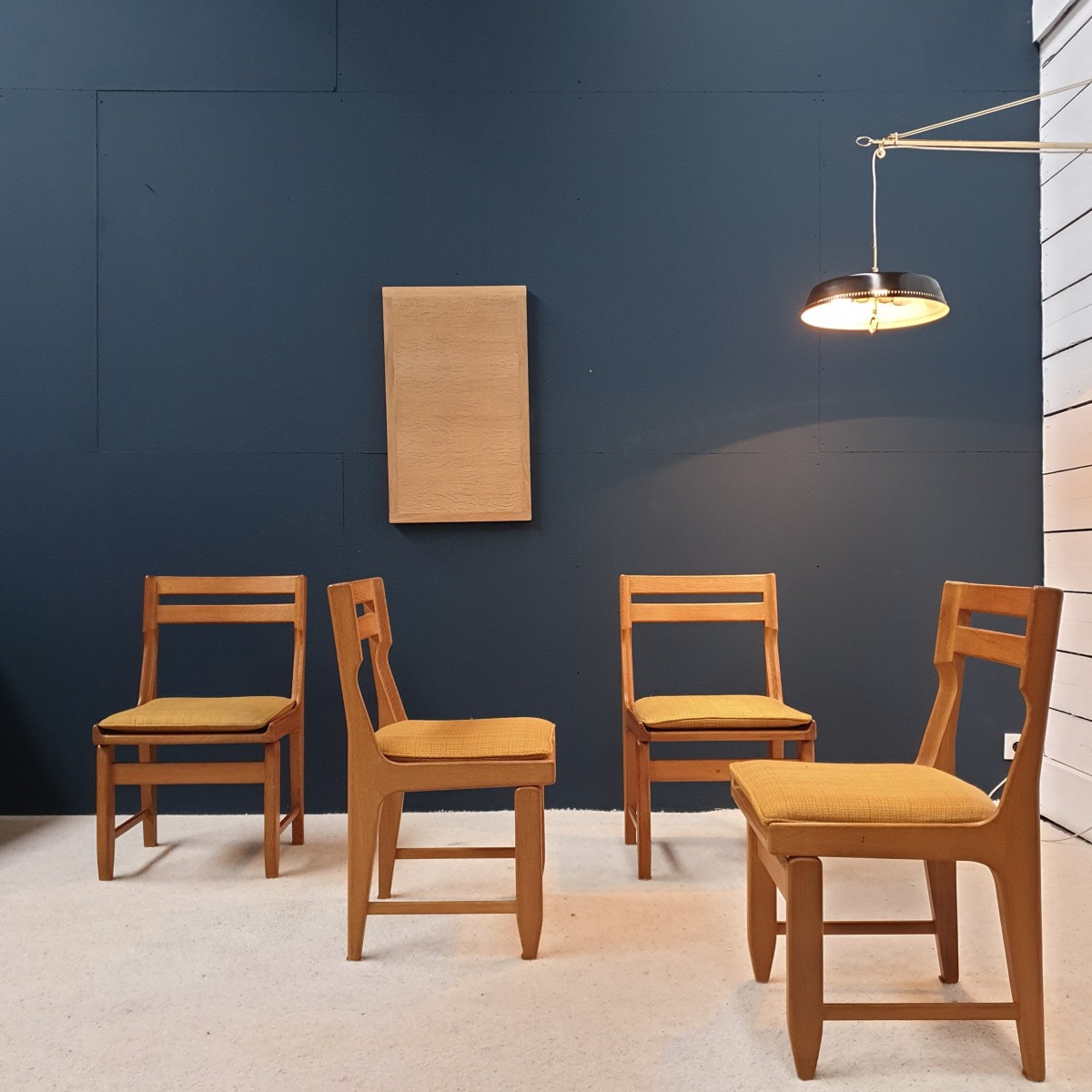 GUILLERME et CHAMBRON set of four oak chairs 1970