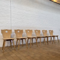 Série de 6 chaises de bistrot en bois 1950