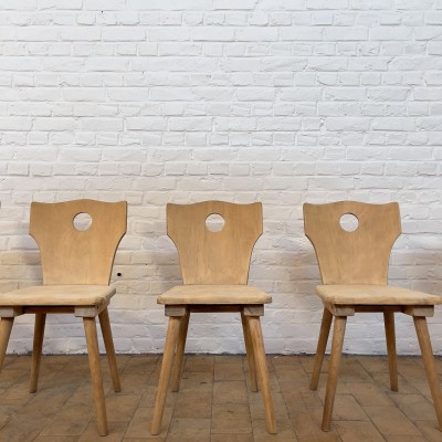 Series of 6 wooden bistro chairs 1950