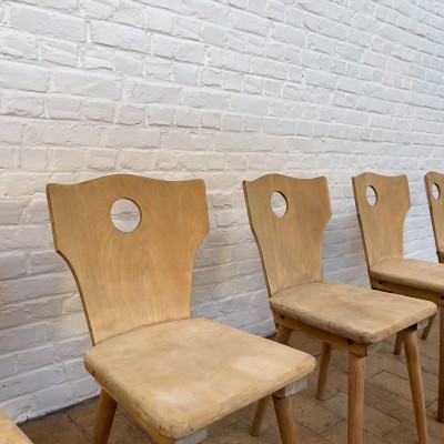 Series of 6 wooden bistro chairs 1950