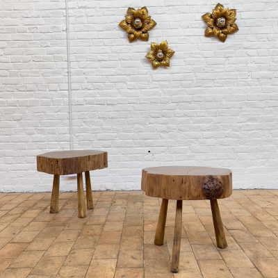 Pair of brutalist wooden coffee tables