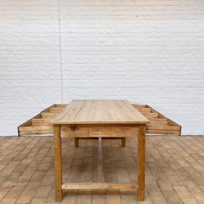 Wooden farm table with 8 drawers