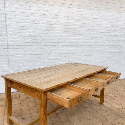 Ancienne table de ferme en bois 8 tiroirs