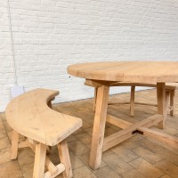Vintage Round table and wooden benches 1960