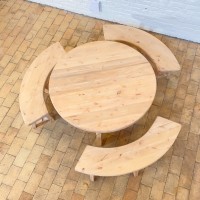 Vintage Round table and wooden benches 1960