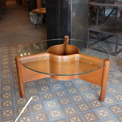 Table basse en bois et verre 1960