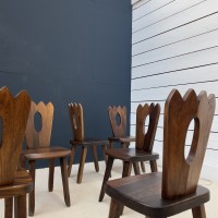 Set of  6 brutalist elm chairs Olavi HANNINEN style