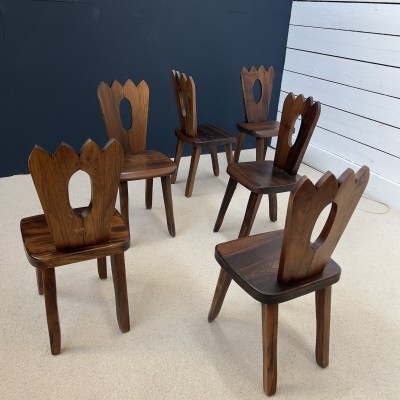 Set of  6 brutalist elm chairs Olavi HANNINEN style