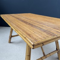 AUDOUX MINET style rattan and bamboo dining table 1950