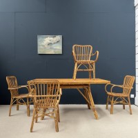 Ensemble de 4 fauteuils vintage en rotin et bambou