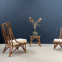 Set of bamboo and rattan armchairs and stools 1970