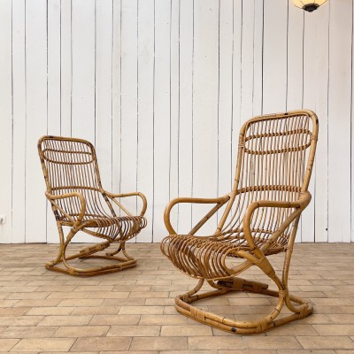 Paire de fauteuils bambou par Tito Agnoli 1960