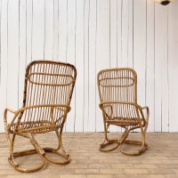 Pair of bamboo armchairs by Tito Agnoli 1960