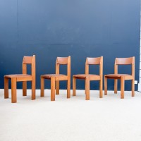 Set of 4 elm chairs with leather seat and back C. 1970