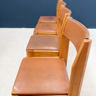 Set of 4 elm chairs with leather seat and back C. 1970