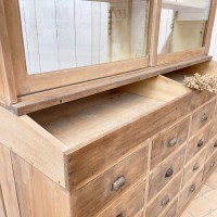 Grocery cabinet with drawers and sliding doors