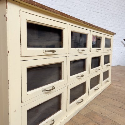 Early 20th century wooden seed cabinet with 12 drawers