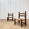 Pair of oak and straw armchairs by Charles Dudouyt 1940