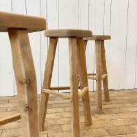 Set of 4 brutalist elm stools, 1970s