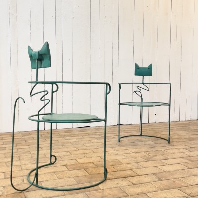 Curious pair of metal armchairs, 1970