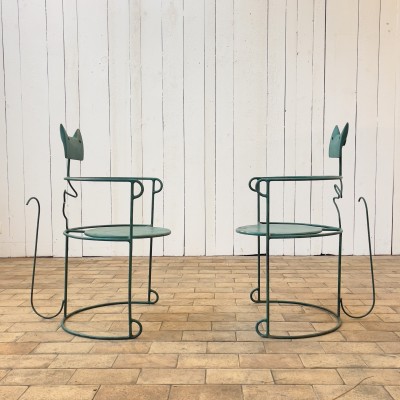 Curious pair of metal armchairs, 1970