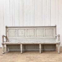 Large early 20th century wooden bench from a train station