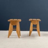 GUILLERME and CHAMBRON set of two oak stools