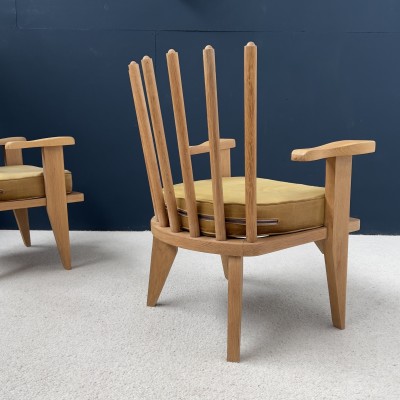 GUILLERME et CHAMBRON pair of oak armchairs