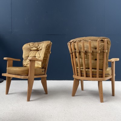 GUILLERME et CHAMBRON pair of oak armchairs