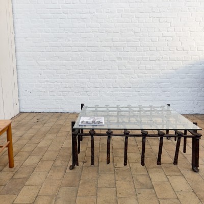 18th century hammered iron and glass coffee table