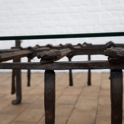 18th century hammered iron and glass coffee table