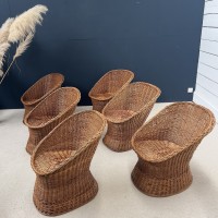 Mid century set of 6 wicker armchairs and a coffee table
