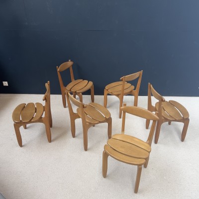 GUILLERME et CHAMBRON set of 6 dining chairs France 1960s