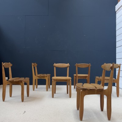 GUILLERME et CHAMBRON set of 6 dining chairs France 1960s