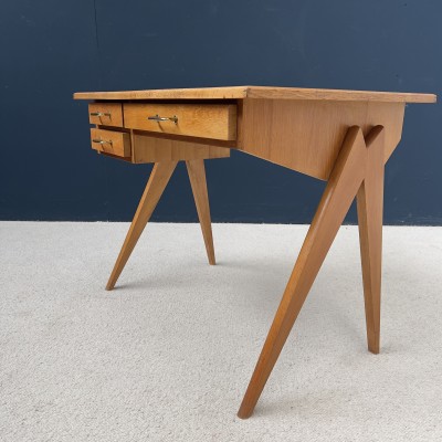 French vintage mid century oak desk