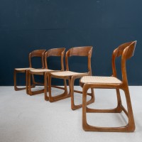 Ensemble de 4 chaises Baumann traineau cannée, 1960