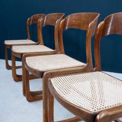 Ensemble de 4 chaises Baumann traineau cannée, 1960