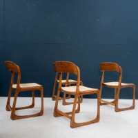 Set of 4 Baumann cane sled chairs, 1960