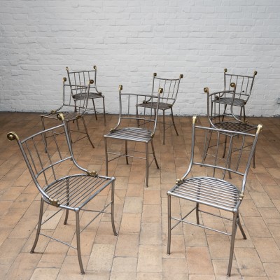 Set of 8 Italian metal and bronze chairs circa 1950