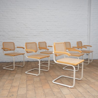 Rare suite of six white B32 armchairs by Marcel Breuer