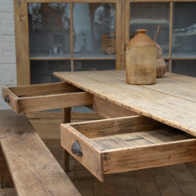 French wooden farm table, early 20th century