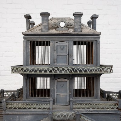 Spectacular french wood and metal bird cage, 19th