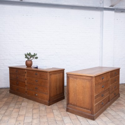 Pair of oak haberdashery furniture, 1930