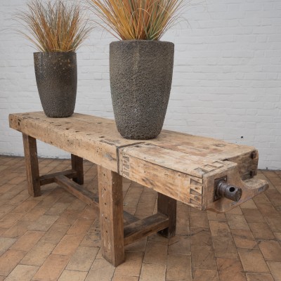 Primitive beech and oak console, early 20th century