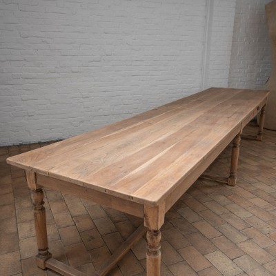 Large 6-leg oak french draper's table, 1930