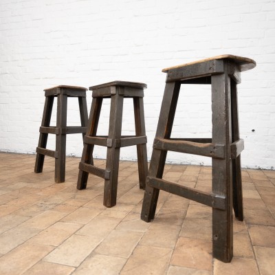Set of 3 primitive wooden stools, 1930