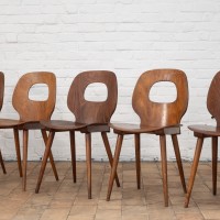 Ensemble de 8 chaises baumann en bois, 1950
