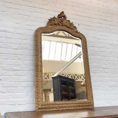 Ancien miroir doré à fronton fin XIXème